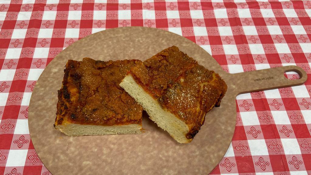 Sicilian Pizza · Tomato, Anchovies, Pecorino, Bread Crumbs