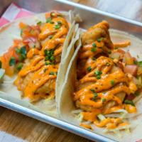 2 Fish Tacos · Battered Cod, Tomato, Chipotle Aioli