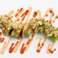 Crazy · Contains raw item and contains gluten. Seaweed, spicy tuna, cucumber and cream cheese topped...