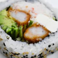 Sumo · Contains gluten. Rolled futomaki style. Seaweed, shrimp tempura, krab mix, avocado, cucumber...