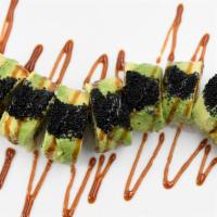 Caterpillar · Contains gluten. Seaweed, krab mix, freshwater eel, avocado, cucumber with avocado, tobiko a...