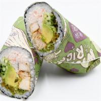 Hot Chick · Contains gluten. Seaweed, krab mix, teriyaki chicken, avocado, cucumber, sprouts, jalapeño a...