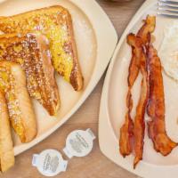 Griddle Combo · Your choice of either two pancakes, or two French toast slices, with two eggs and choice of ...