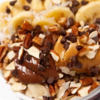 Eternal Sunshine Bowl · Banana, pecans, almonds. Coconut flakes, chocolate chips, with nutella, and peanut butter dr...