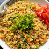 Fried Rice · Basic toppings Egg | Peas & Carrots | Red Ginger. Add Chicken | Pork | Shrimp for an additio...