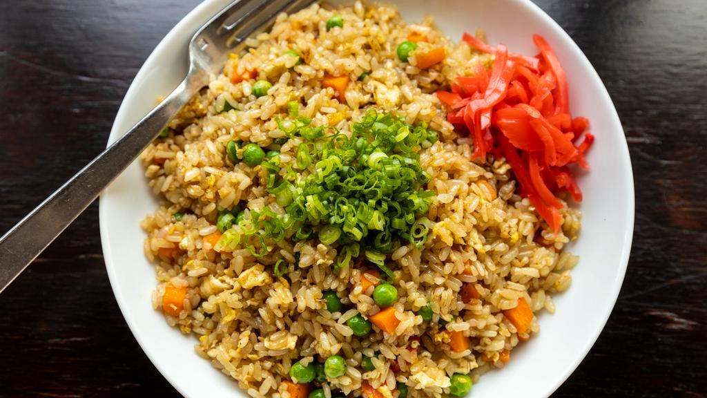 Fried Rice · Basic toppings Egg | Peas & Carrots | Red Ginger. Add Chicken | Pork | Shrimp for an additional charge.