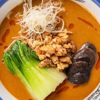 Hazelnut Tantanmen (V) · vegan, spicy sesame miso tare, hazelnut broth, leek, bok choy, white soy mushroom mix, sesam...