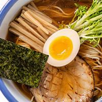 Yuzu Shoyu · shoyu tare, chicken broth, yuzu, bamboo shoots, egg, chashu pork, endive, fried garlic, nori