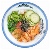 Kimchi Gohan · kimchi gohan (v) - kimchi, wakame, sesame, green onion, cucumber, spicy sauce, garlic chips,...