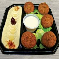 Falafel & Hummus Plate · A plate of 5 pcs of Falafel Croquettes, Classic Hummus. Served with Tahini Sauce and 1 Pita ...