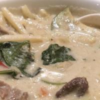 Green Curry · Bamboo, bell pepper, basil, carrots, eggplant, and coconut milk. Served with steamed jasmine...