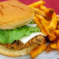 Crispy Chicken Sandwich · Served with a side of fries
