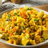 Vegan Pineapple Fried Rice · Vegan fried rice with pineapple, onions, and sauce and your choice of tofu or mixed vegetabl...