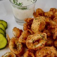 Chicken Fried Calamari · Served with House Pickles & Scratch Dill Ranch