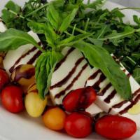 Caprese Salad · Fresh Mozzarella, Basil, Tomato, EVOO, Balsamic Reduction, Option to Add Chicken
