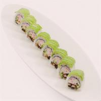Caterpillar Roll · Baked fresh water eel, crab mix, and cucumber, topped with avocado, and eel sauce.