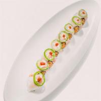 Jalapeno Hamachi Roll · Hot. Spicy crab, and cucumber, topped with yellowtail, jalapeno, sriracha, and ponzu sauce.