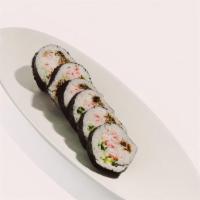 Soft Shell Crab Roll · Deep fried soft shell crab, crab mix, avocado, and cucumber, drizzled with eel sauce.