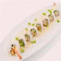 Crunch Shrimp Roll · Spicy crab mix, shrimp tempura, and cucumber, topped with crunch bit, chopped jalapeno, and ...