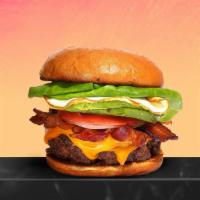 Top Of The Morning Burger  · American beef patty topped with bacon, fried egg, avocado, melted cheese, lettuce, tomato, o...