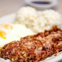 Corned Beef Hash · 2 eggs any style. Choice of rice or toast.