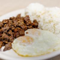 Tapsilog · 2 eggs any style. Choice of rice or toast.