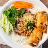 Grilled Pork & Spring Roll With Lettuce On Rice Vermicelli · 