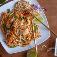 Pad Thai · Choice of meat or veggies fried with thai noodles, egg, bean sprouts, green onions and peanu...