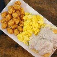 New!: Biscuits & Gravy & Eggs · 2 buttermilk biscuits topped with house-made country sausage gravy, a side of scrambled eggs...