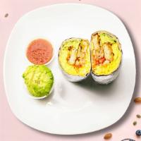 Avo Good Day! Breakfast Burrito · Avocado, eggs, chunky potatoes, american cheese, tomatoes and caramelized onions wrapped in ...