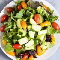 House Signature Salad · Fresh lettuce, baby Greens, tomatoes, onions, cucumber, mushrooms, avocado, crispy tortilla ...