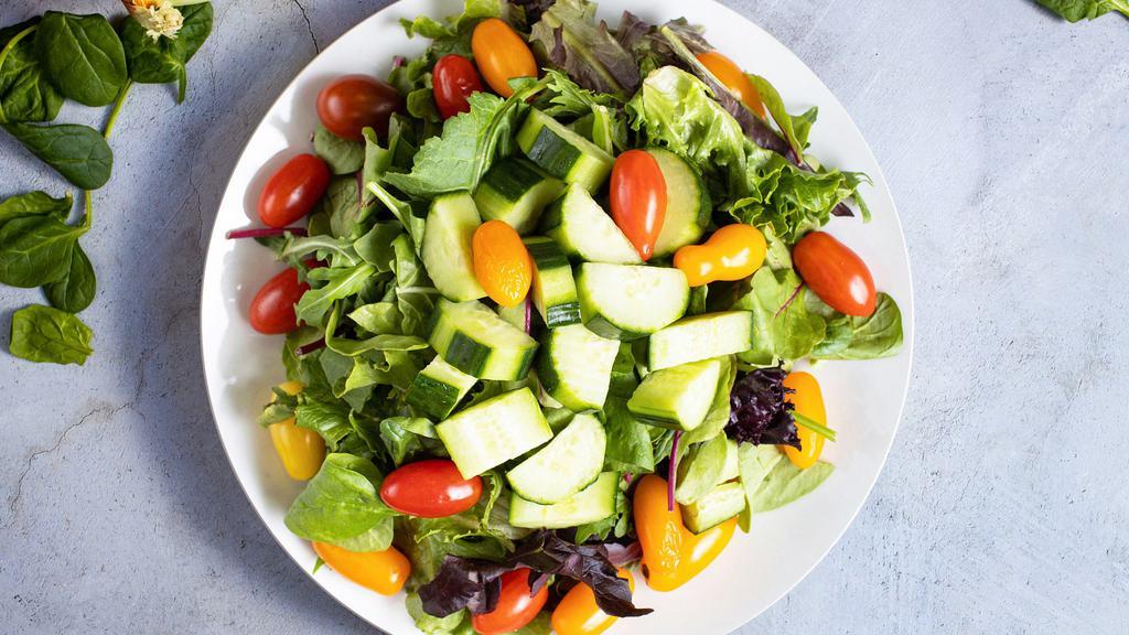 House Signature Salad · Fresh lettuce, baby Greens, tomatoes, onions, cucumber, mushrooms, avocado, crispy tortilla chips & cheese.