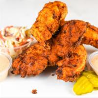 4 Jumbo Tender · 4 of our famous jumbo, buttermilk herb marinated, hand-breaded chicken tenders. Choice of Di...