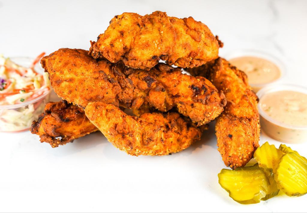 5 Jumbo Tender · 5 of our famous jumbo, buttermilk herb marinated, hand-breaded chicken tenders. Choice of Dipping Sauce