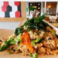 Basil Fried Rice · Ground Chicken , basil , green bean , bell peppers and egg
