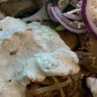 #17. Gyro Lamb & Beef Plate · Lamb & beef, rice, salad, hummus, tzatziki sauce & pitta bread.