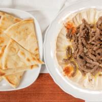 Hummus Shawarma · Hummus with Shawarma Chicken or Beef or Gyro.