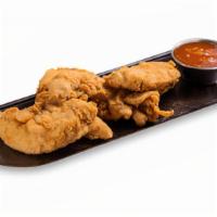 Hand Breaded Chicken Strips · Fresh chicken strips, hand breaded and fried.