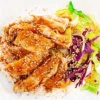 Chicken Teriyaki · Grilled chicken. Served with steam rice and salad teriyaki sauce.