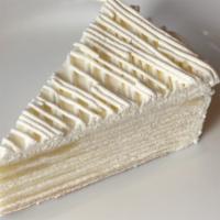 Durian Mille Crepe Cake Piece (1) · Durian, Unsalted Butter, Flour, Cream, Vanilla Beans Eggs, Milk, Sugar