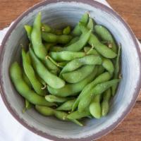 Edamame · Vegan, vegetarian. Young soy beans steamed in the shell and lightly salted.