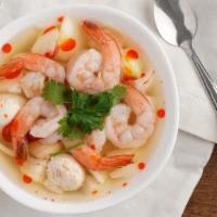 Tom Yum. · Choice of meat. Chicken,beef,pork,tofu,shrimp add $2.00. Clear spicy soup with a touch of le...