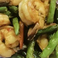  Spicy Green Bean. (Seafood $12.95) · Choice of meat. Green bean, onion, top with our homemade Thai style black soy sauce. (Seafoo...