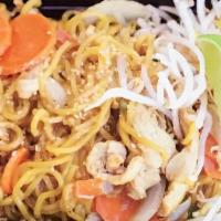 Hawaiian Pad Thai. · Thai rice noodle stir-fried with choice of meat, egg, green onions, bell pepper, pineapple, ...