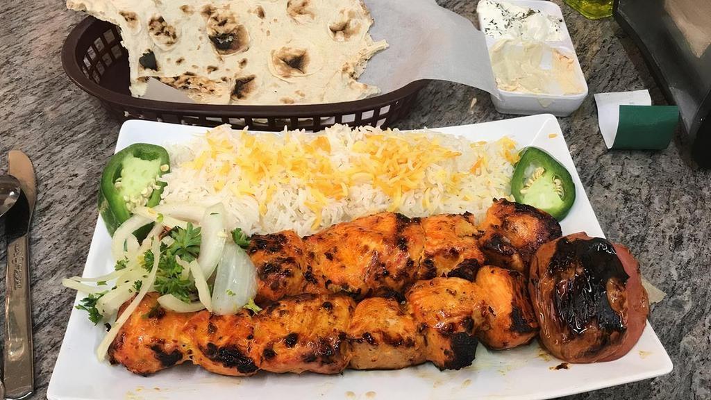 Double Taouk Platter · 2 chicken breast skewers. Served with rice and salad.
