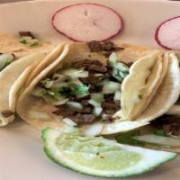 (3) Steak Taco Combo · Comes with 3 of our steak tacos and a side of rice and beans