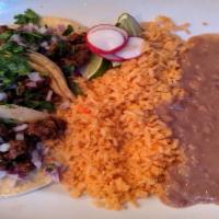 (3) Taco Combo · Served with rice, beans and meat of your choice