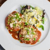 Tucson'S Enchiladas Sonorenses · Gluten free, vegetarian. A Tucson tradition of native ground corn masa cakes, red chile sauc...