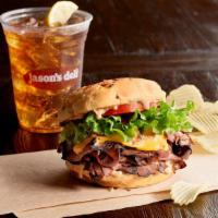 Deli Burger · Hot Roast beef piled high on our Ancient grain bun with American Cheese, 1000 Island dressin...