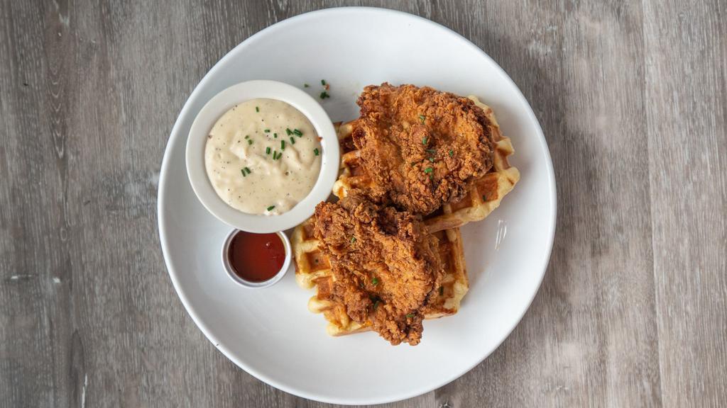 Fried Chicken And Waffles · Two Liege Waffles With Buttermilk Fried Chicken